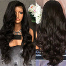 Black Long Curly Wavy Wig Brazilian Remy Human Hair Body Wave No Lace Front Wigs