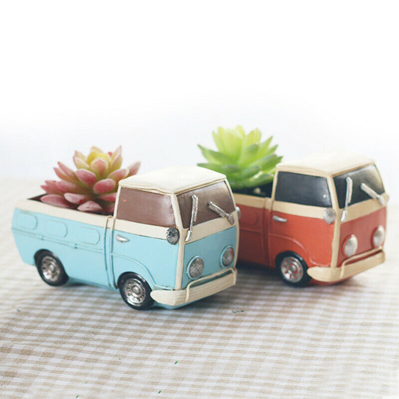 Retro Truck Cars Small Potted Plant Desktop Truck Cars Ceramics Flower Pots I6J2