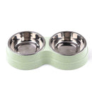 Dog Double Bowl Puppy Food Feeder Stainless Steel Pet Drinking Dish (Green) A