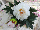 1x Artificial Peony Silk Flowers Bouquet 1 Flower 1 Bud Arrangements White