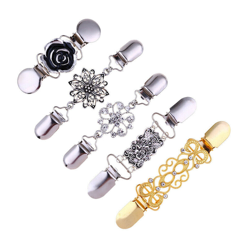 Retro Shawl Clips with Chain - Pack of 5 - Cardigan Shrug Sweater Clips Clasp,