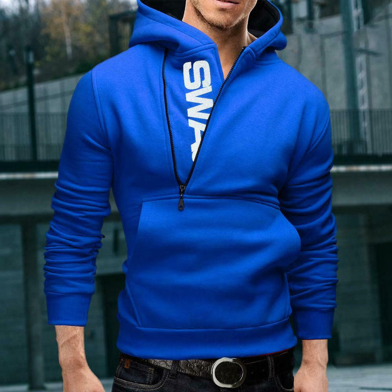 Men Teenager Boy Autumn Long-Sleeves Hoodie Sweatershirt (Black Blue L) A