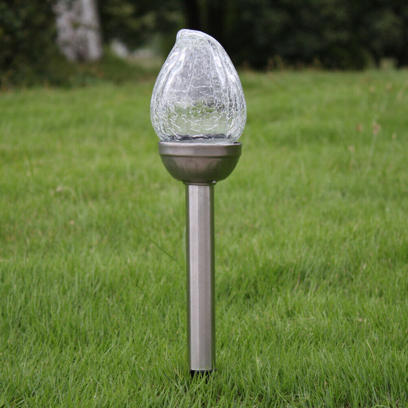 2pcs Steel Solar LED Crackle Lamp Spike Peach Shape Outdoor Landscape Light
