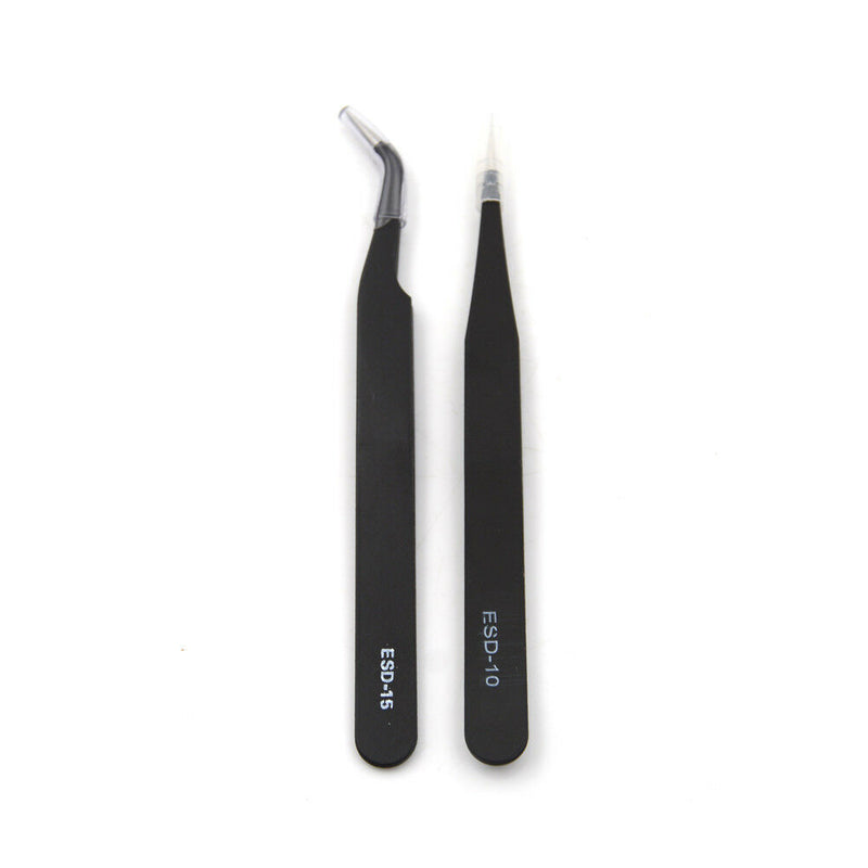2Pcs/set New Black Anti-static Straight Curved Tweezers Fashion Tools<wTOCA