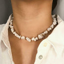 Natural Stone Beads Necklace Crystal Chain Choker Lady Jewelry Gift (White) A
