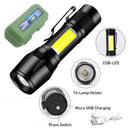 Mororock XPE T6 COB LED 3-Modes Mini USB Rechargeable Flashlight Torch Zoom Lamp