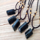 Black Tourmaline Stone Pendant Necklace Natural Crystal Gem Specimen Jewelry Hot