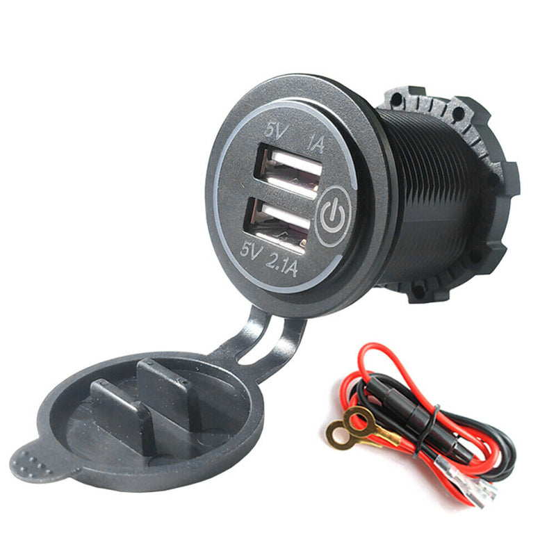 Car Motorcycle 3.1A Dual USB Charger Socket with Touch Switch+Power Cord