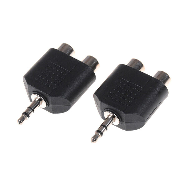 2Pcs 3.5mm to dual 2 RCA female male jack audio adapter conver.ES