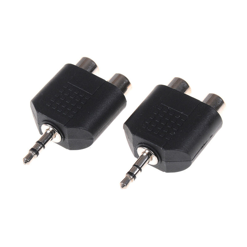 2Pcs 3.5mm to dual 2 RCA female male jack audio adapter conver.ES