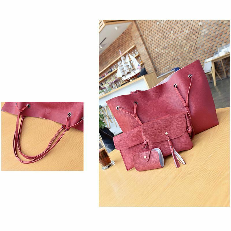 4Pcs Women Handbags Purse Shoulder Bags Casual Tassel Tote Bags(Red) K3K4
