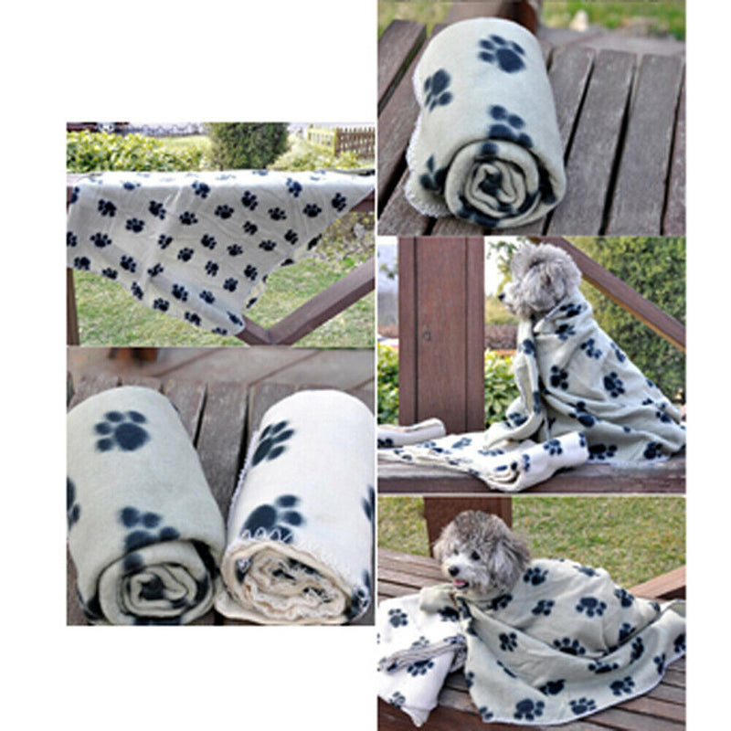 HOT Soft Cozy Paw Prints Handcrafted Puppy Pet Dog Cat Fleece Bed Blanket Tools