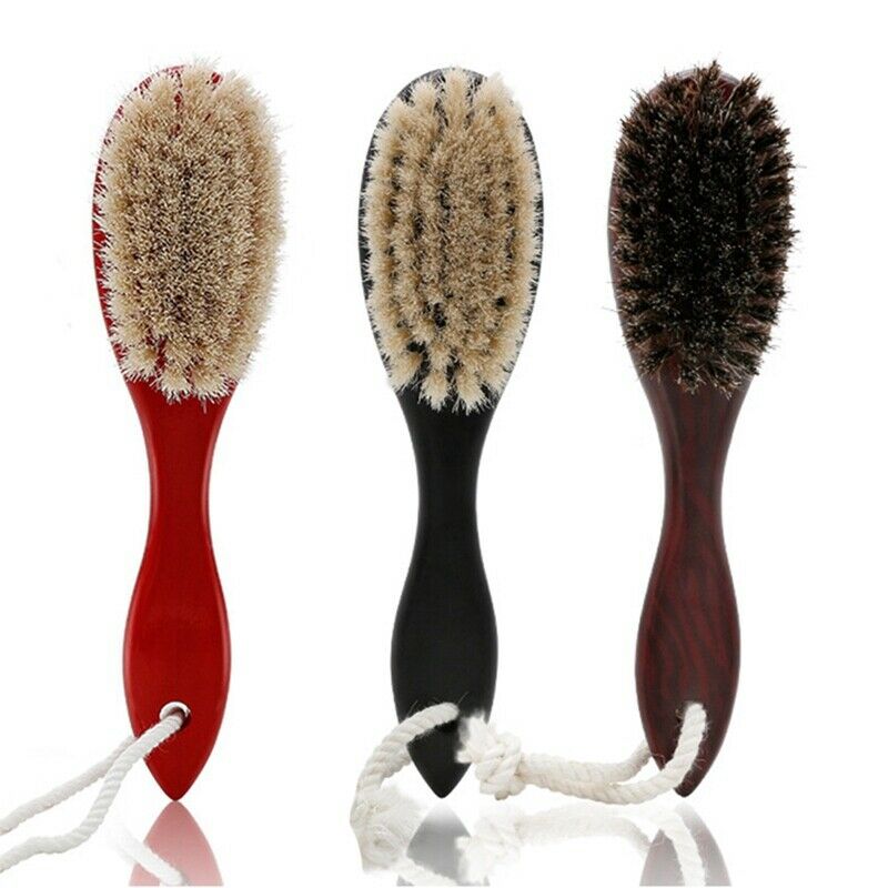 Black Natural Soft Goat Bristle Hair Sweeping Brush Beard Comb Oval Wood Ha X7T7