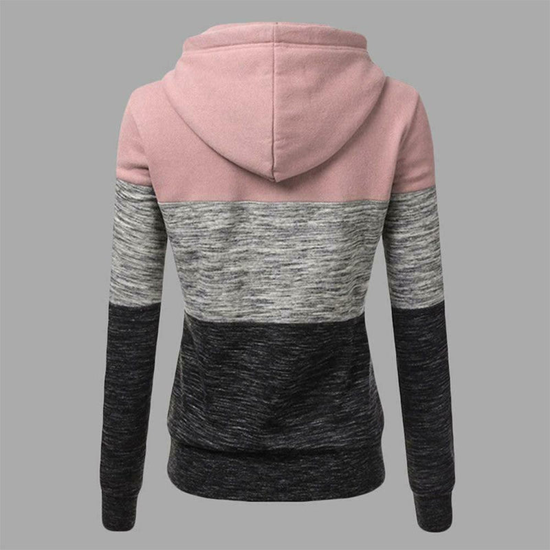 Stitching Women Long Sleeve Hit Color Autumn Leisure Hoodies (Pink M) A