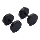 Pair Men's Titanium Steel Barbell Stud Earrings Gothic Black 8mm