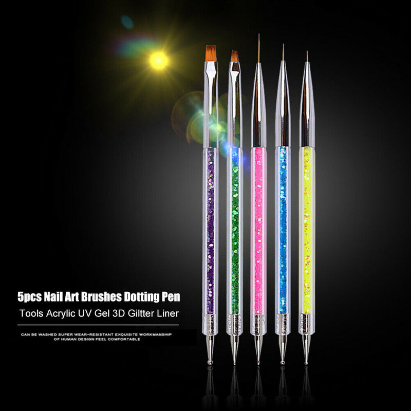 5pcs/Set Nail Art Painting Pens Acrylic Rhinestone Handle UV Gel Dotting Brushes