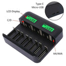 8-Slot LCD Display USB Battery Charger for AA AAA C/D Rechargeable Battery