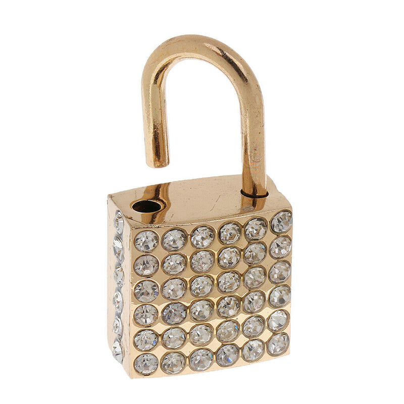 Diamante Square Shape Padlock with Key Travel Locker Set Pendant Golden