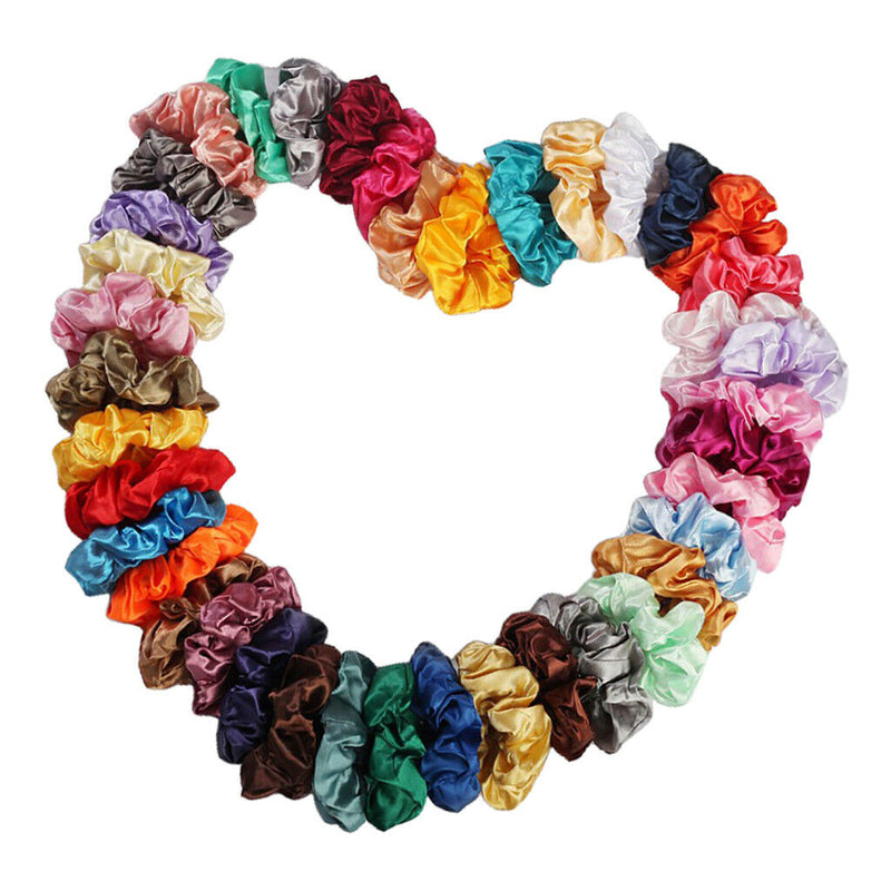 100x Colorful Satin Silky Scrunchies Hairband Womens Girls Ponytail Holder