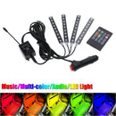 4pcs 9 LED 7 Color RGB Strips Sound Remote Control Activated Car Interior Light