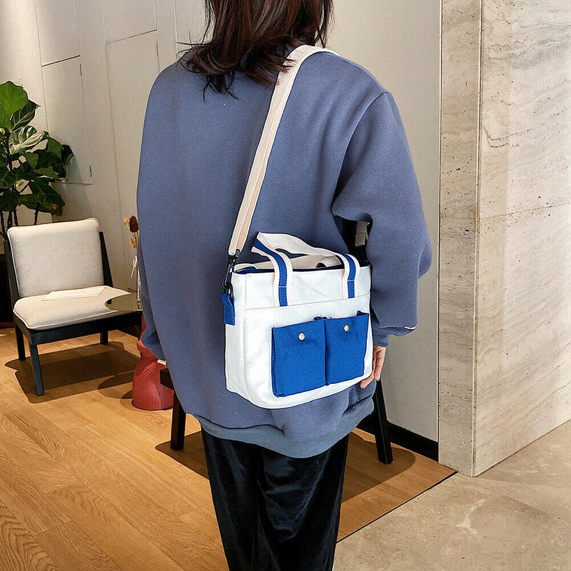 Women Handbags Canvas Shoulder Messenger Crossbody Bag Casual Tote (Blue)