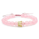 Fashion Women Zircon Crown Pink Stone Strand Bracelet Beads Bangle Jewelry A