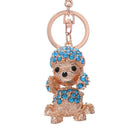 Poodle Dog Rhinestone Crystal Keyring Charm Pendant blue A1F5