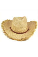 Fashion Cap Unisex Feathered Edge Natural Straw Cowboy Sun Hat Mens Womens