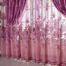 250*100cm Peony Voile Beads Living Room Window Tulle Sheer Curtain Purple