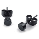 3mm Round Ear Studs, 2pcs (1 Pair) - Stainless Steel - for Men - Color Blac