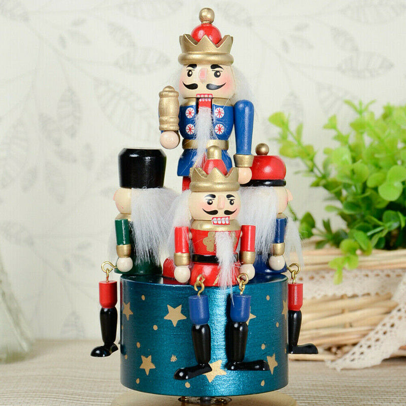 1* 20CM Wooden Nutcracker Music Box Handpainted 4 Soldier Christmas Decoration
