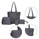 4pcs/Set Lichi Leather Tassels Women Tote Shoulder Clutch Bags (Dark Grey