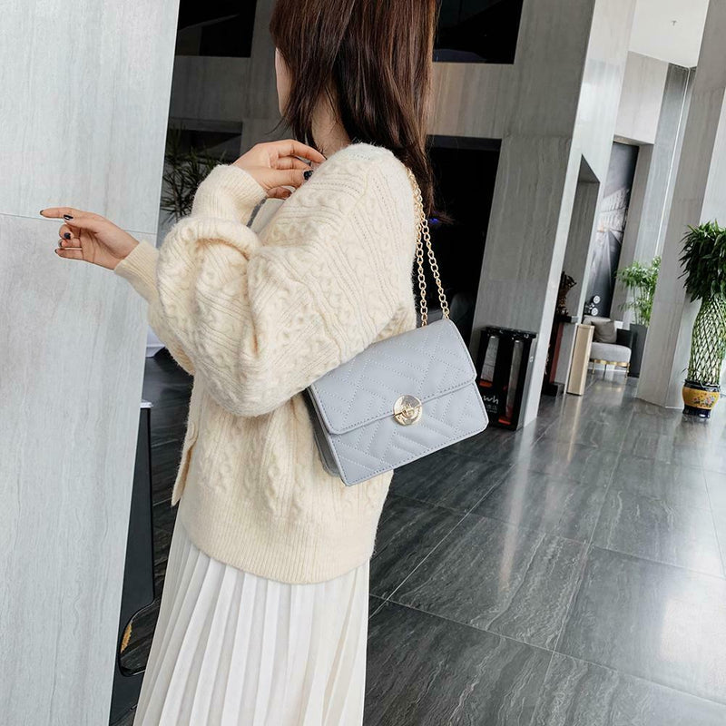 Fashion Women Messenger Shoulder Bag Leather Flap Crossbody Handbag (Grey)