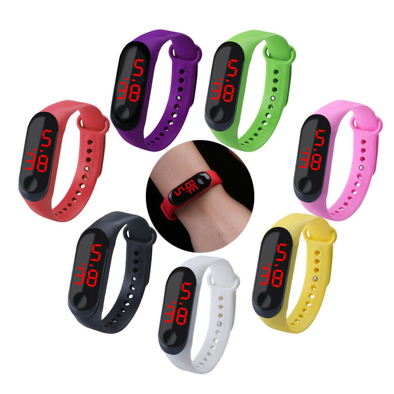 LED Digital Watch Touch Screen Silicone Smart Wristwatch Bracelet Black
