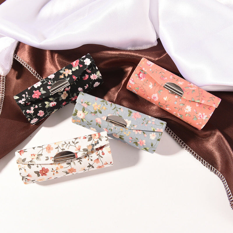 Fashion Floral Cloth Lipstick Case Holder With Mirror Inside & Snap-On Closu Nw