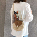 Hex-shape Straw+PU Shoulder Handbags Beach Women Top-handle Bags (Brown) SN9F