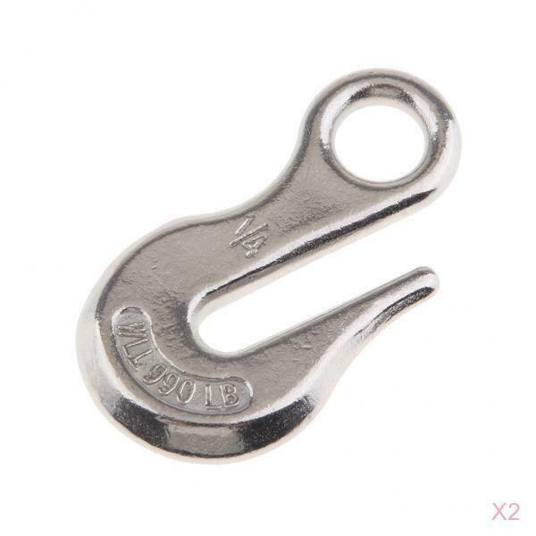 2PCS 1/4IN Forged Stainless Steel Hook Safety Latch Eye Hook Tow Crane Lift