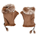Women Pair Faux Fur Trim Wrist Warmer Fingerless Gloves P1Q4