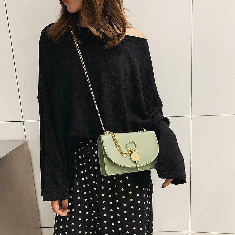 Fashion Women Messenger Bag Leather Pure Color Chain Shoulder Bag (Green) A