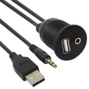 Combo Usb 2.0 & 3.5Mm Aux Male To Female Extension Cable With Waterproofabl
