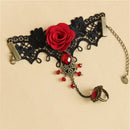 New Elegant Gothic Style Lace Red Rose Bracelet with Adjustable Finger Ring JR