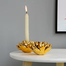2 Pcs Ceramic Candle Holder Artistic Lotus Shaped Petal Statue Home Decor
