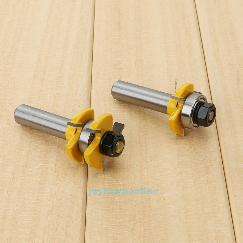 2pc Alloy Tongue Groove Router Bit Set 1/4" x 1/4" - 1/2" Shank Woodworking Tool