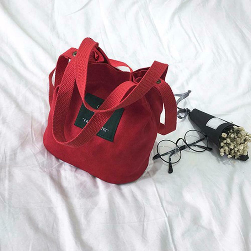 Letter Print Shoulder Bucket Handbags Women Canvas Crossbody Bags (Red) A