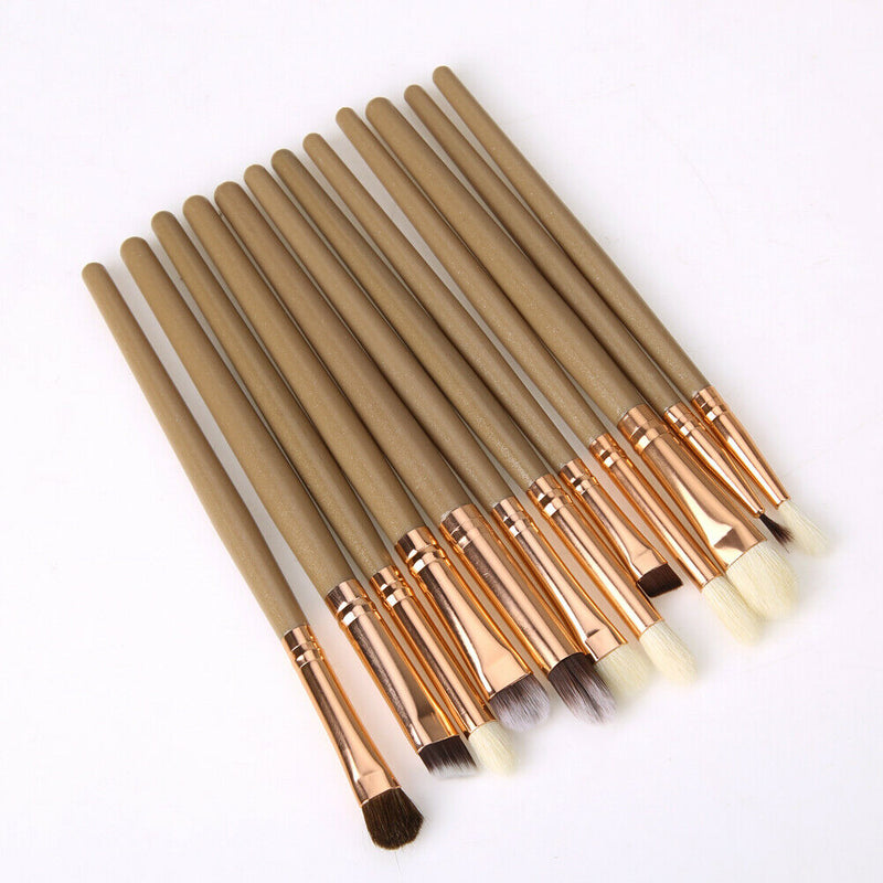 12pcs Professional Eye Makeup Brushes Set Eyeshadow Eyeliner Tool (Brown) A