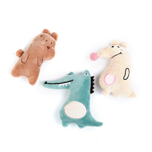 3pcs Mini Cat Teeth Grinding Catnip Toys Plush Bear Crocodile Kangaroo Funny