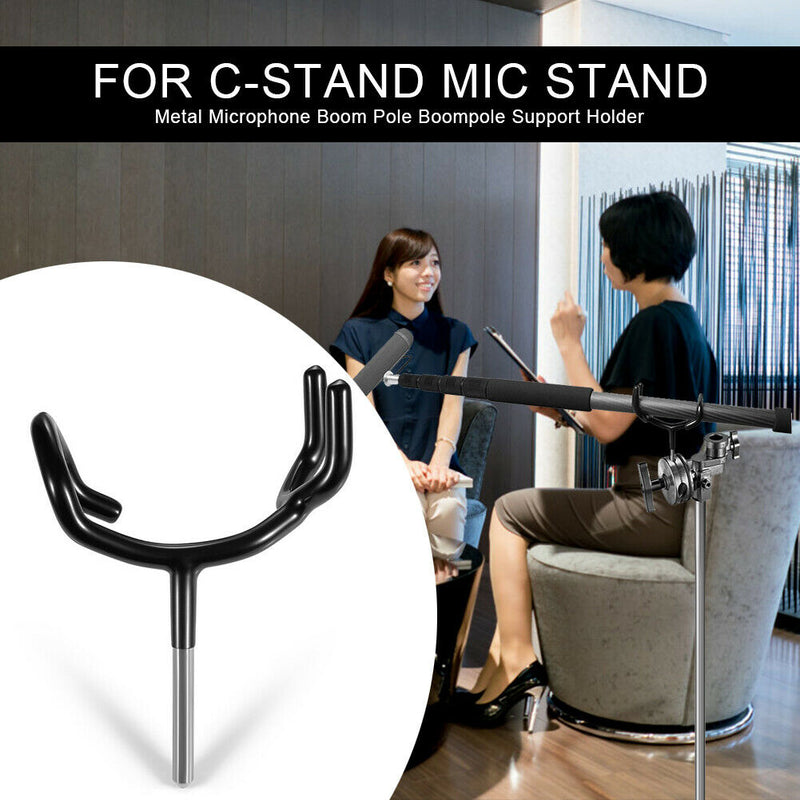Black Stainless Steel Boompole Support Holder for C-Stands Microphone Stand