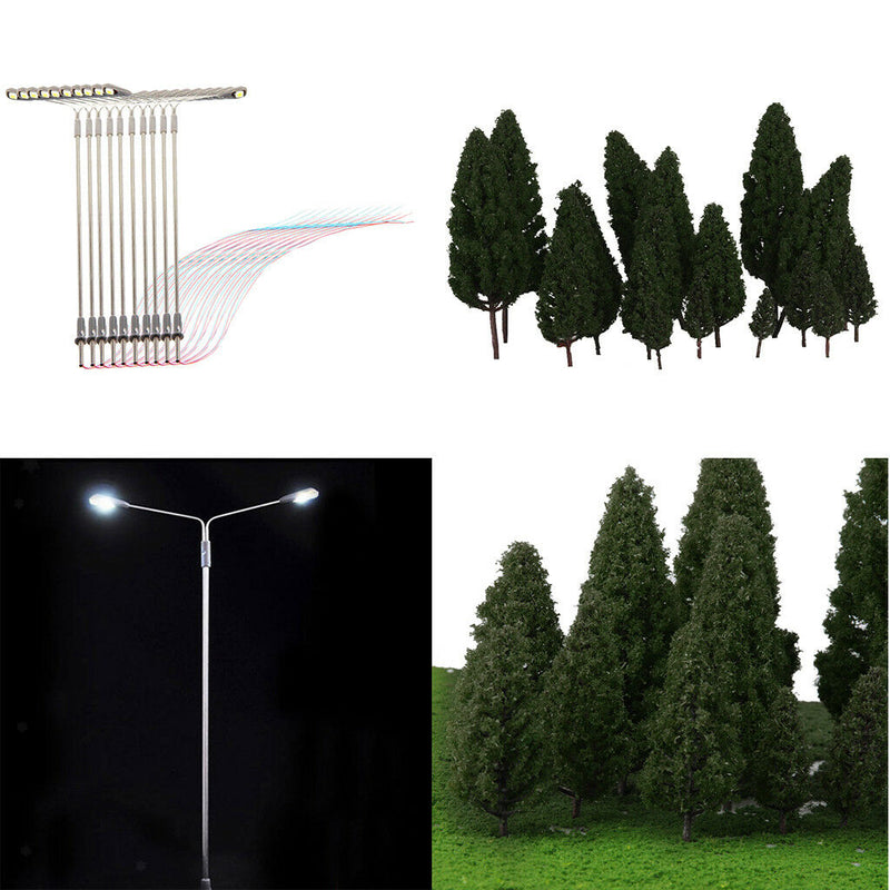 Mini Painted Tree Models + 3V LED Lights HO Layout for Diorama Architecture