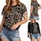 Chiffon Women T-Shirt Short Sleeve Leopard Fashion Summer Tops (M)