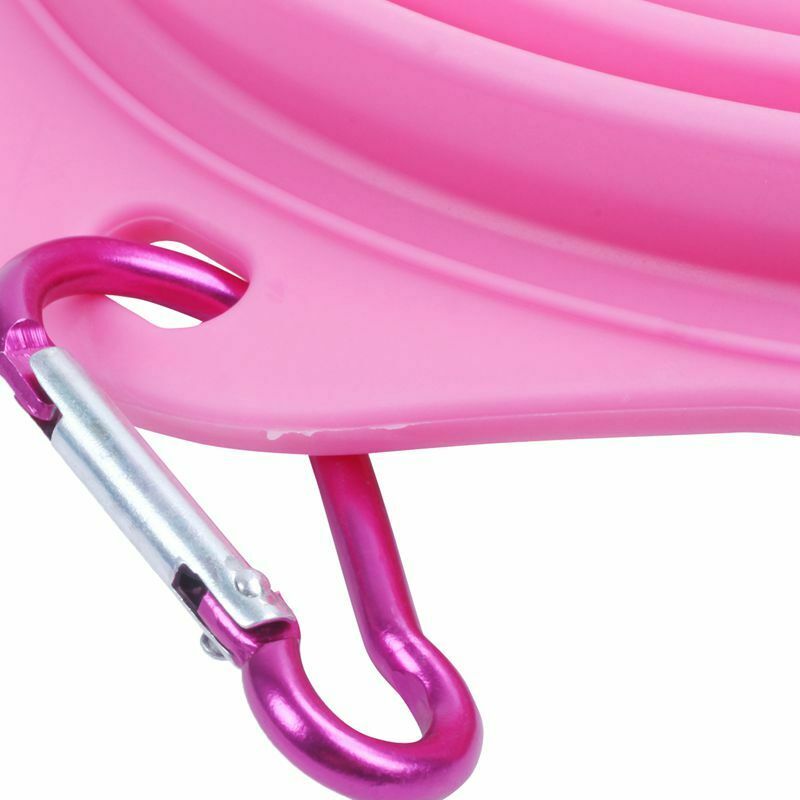 Pet Dog Folding Dish Bowl Travel Portable Water Feeding Feeder buckle Pink